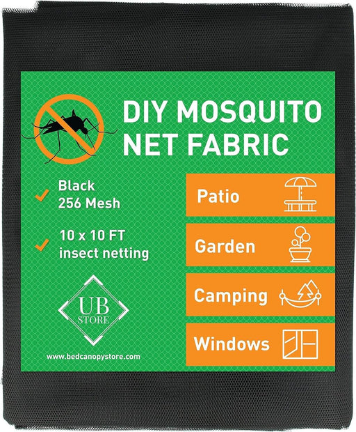 Black mosquito net fabric for garden and patio, 10 x 10 diy insect netting mesh material, raised bed 10 x 10