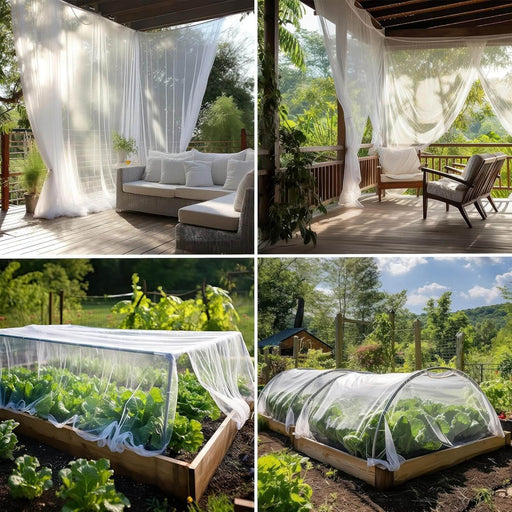 White mosquito net fabric for garden and patio, 10 x 50 diy insect netting mesh material, raised bed