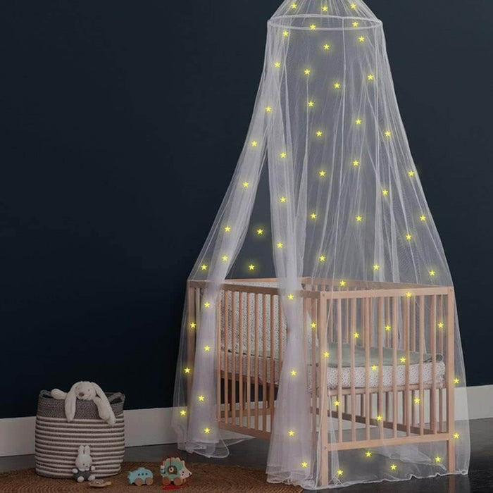 White princess bed canopy for girls, toddler mosquito net for kids bedroom, full size childrens twin bed, glow in the dark stars