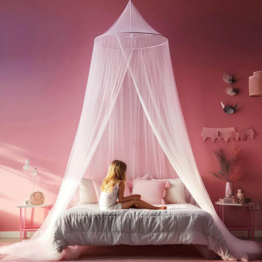 White princess bed canopy for girls, toddler mosquito net for kids bedroom, full size childrens twin bed