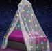 White princess bed canopy for girls, toddler mosquito net for kids bedroom, full size childrens twin bed, glow in the dark unicorns