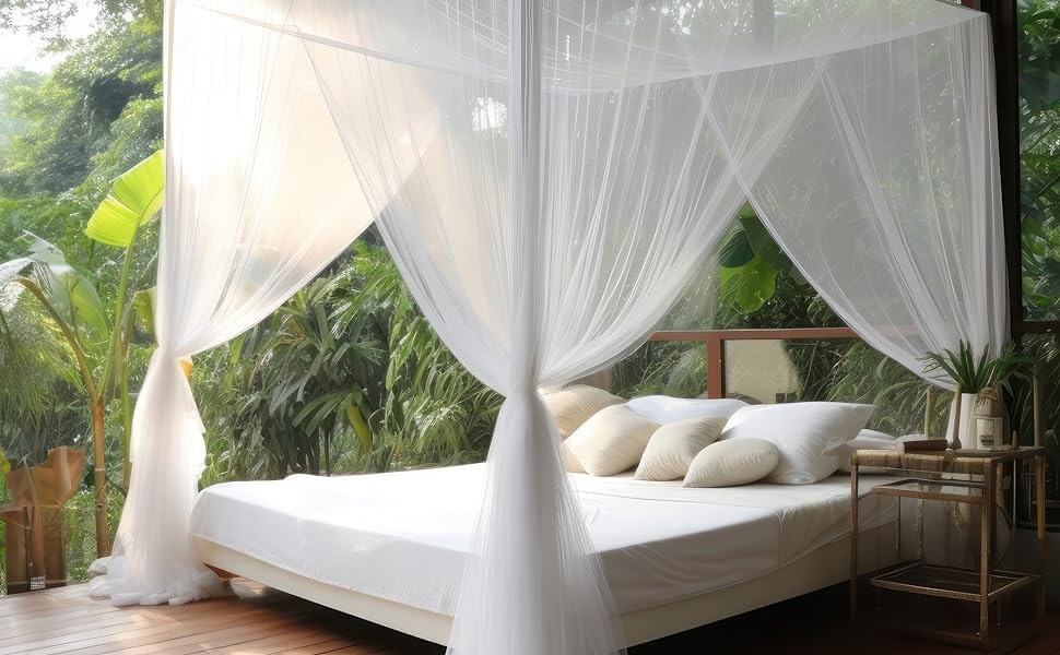 white rectangular mosquito net for bed canopy bedroom design