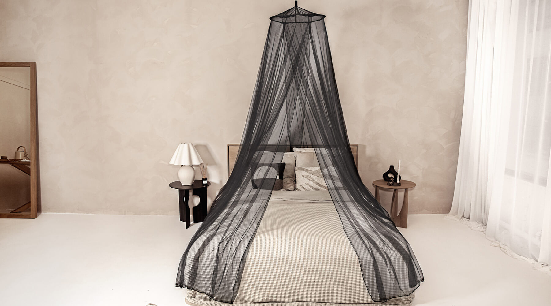 Black mosquito net for bed canopy, round netting for luxury bedroom decoration