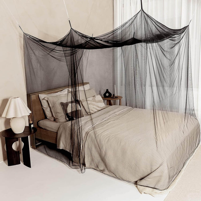 Black Mosquito Net Bed, patio and porch king size bed canopy netting, luxury queen bedroom curtains and drapes