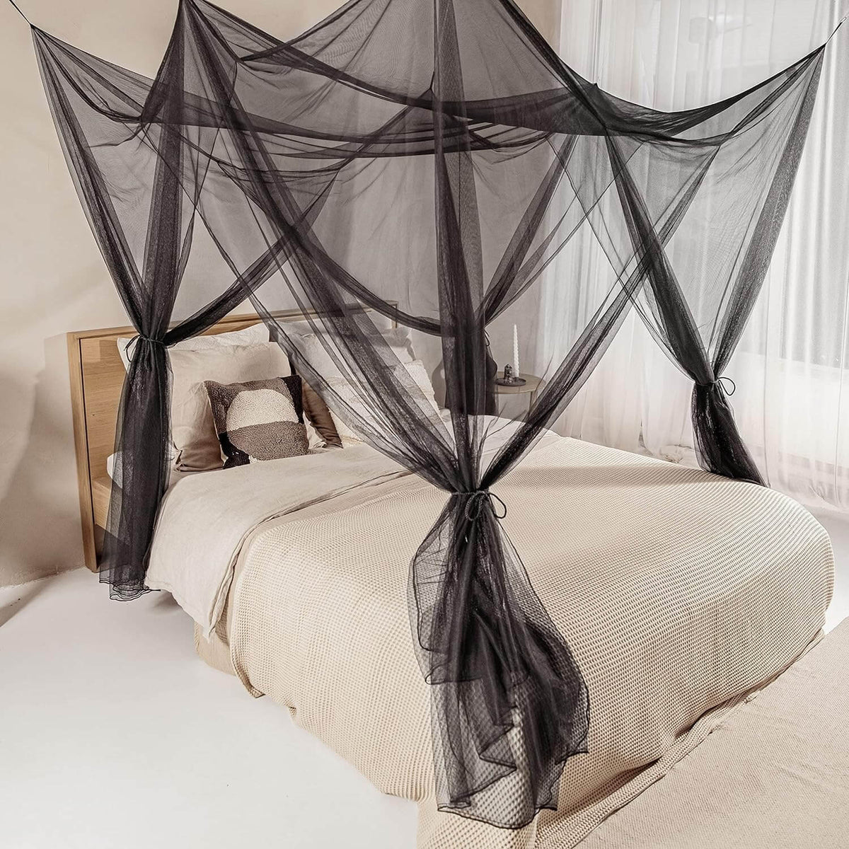 Square Black Mosquito Net For Single King Size Bed 4 Side Openings square-black-mosquito-net-for-single-king-size-bed-4-side-openings