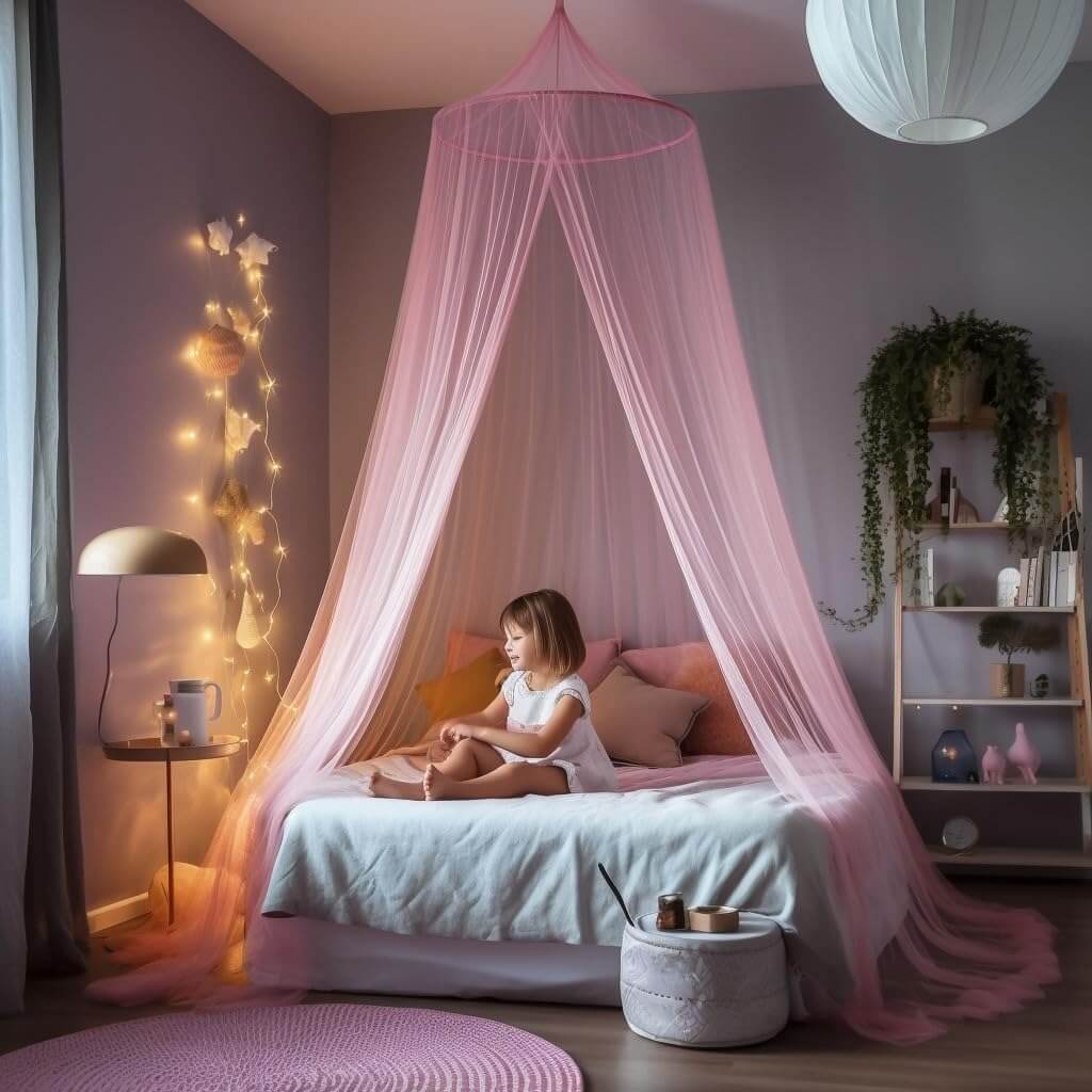 Pink canopy best sale for girls bed