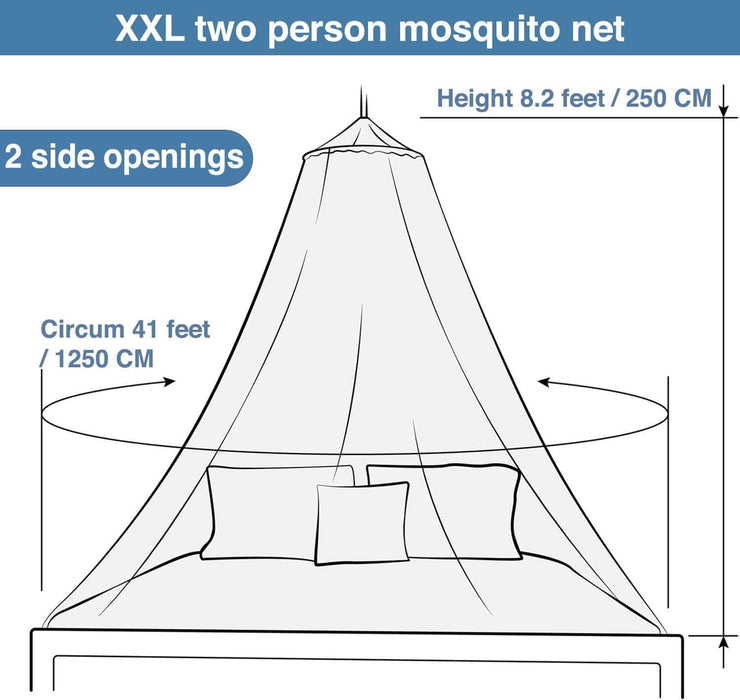 size of white mosquito net xxl 2 openings