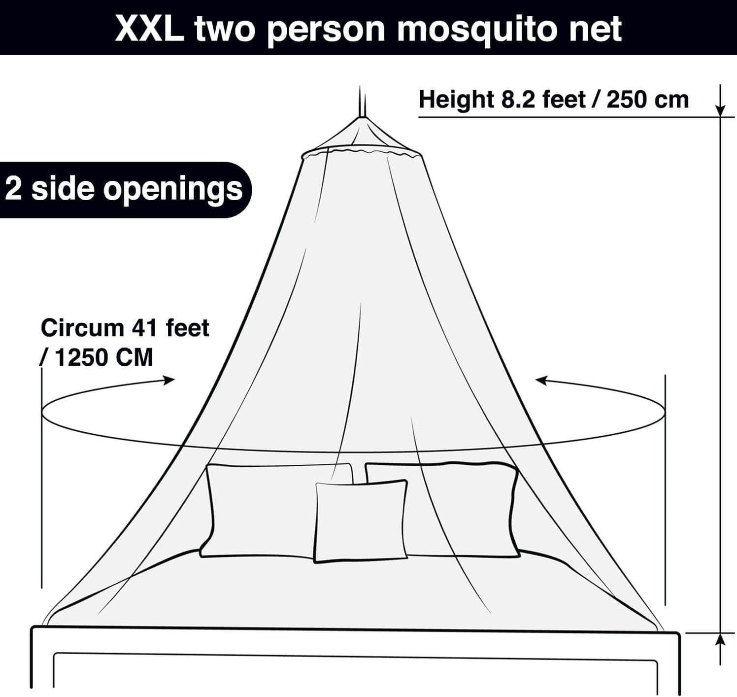 Bed Net Square Black Mosquito Net for Beds - Luxurious Canopy with Two Openings ...