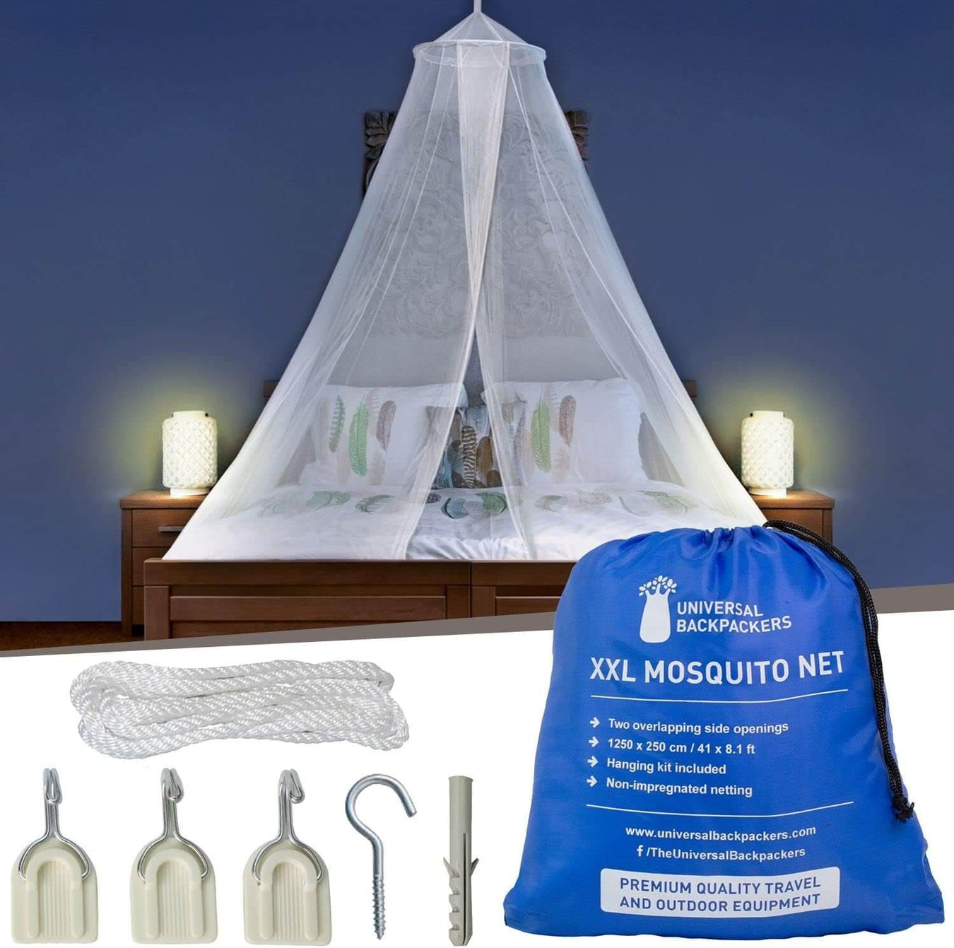 White Mosquito Net for bed, king size bed canopy netting, luxury queen bedroom curtains and drapes