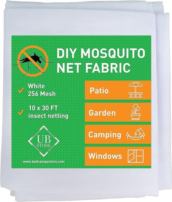 White mosquito net fabric for garden and patio, 10 x 30 diy insect netting mesh material, raised bed