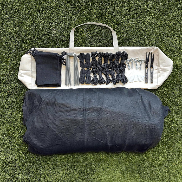 Mosquito net with anti-wind weight bags and secure ground pins