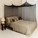 Black bed canopy with six hanging loops for stable installation