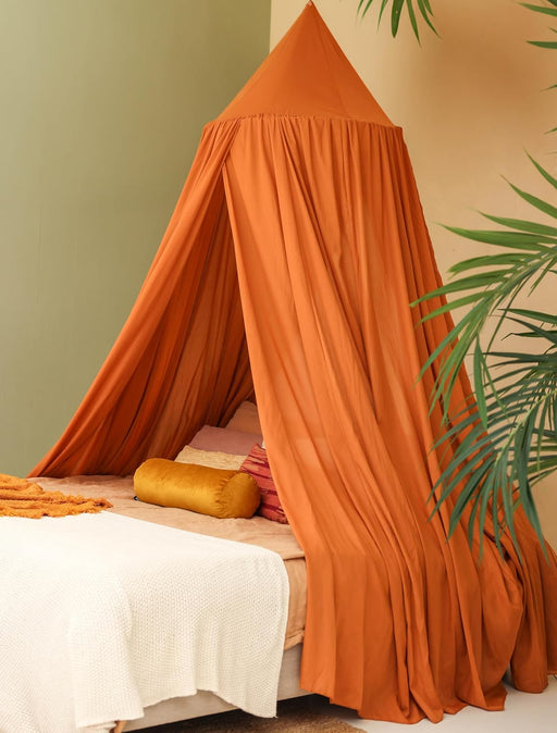 Cotton-poly caramel canopy creating cozy insect-free sleeping space