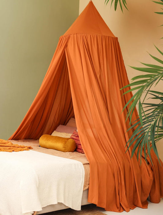 Cotton-poly caramel canopy creating cozy insect-free sleeping space