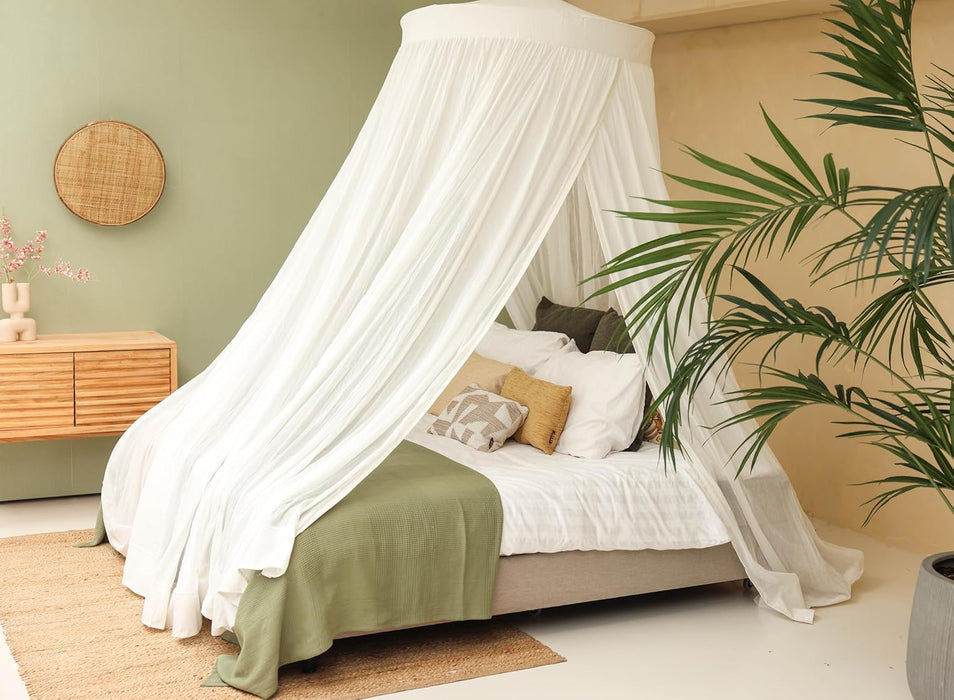 Handmade cotton bed canopy with decorative curtain-style design