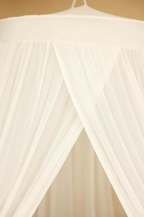 Round cotton mosquito net with wide 39-inch top ring and tall drape