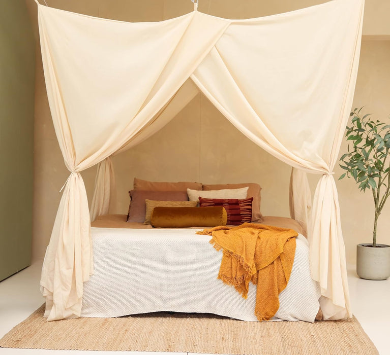 Cream beige mosquito net canopy providing elegant insect protection