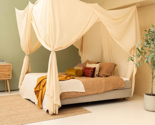 Soft cotton-poly cream beige canopy creating cozy insect-free space
