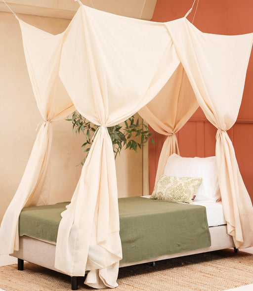 Cream beige rectangular mosquito net canopy with storage bag included