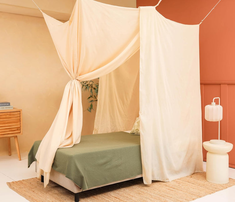 Breathable cotton-poly cream beige canopy adding warmth to bedroom