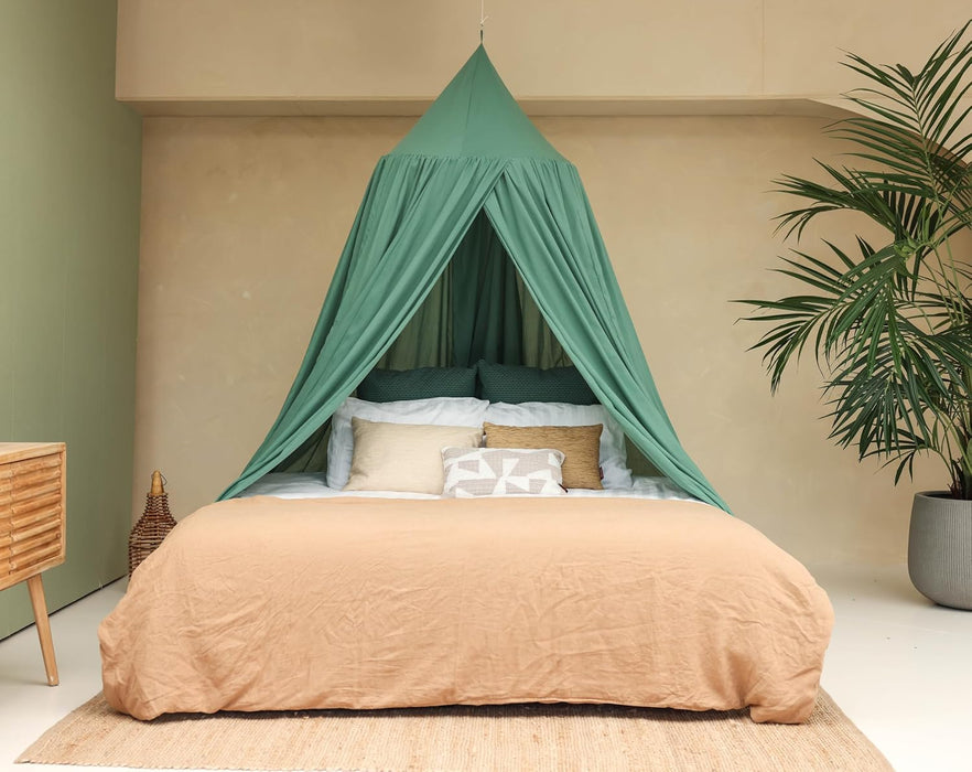 Soft cotton-poly green canopy creating cozy insect-free space