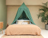 Soft cotton-poly green canopy creating cozy insect-free space