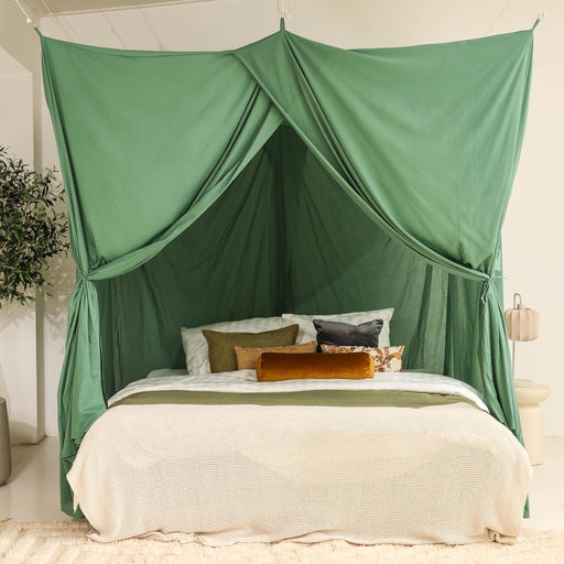 Breathable cotton-poly green canopy adding fresh look to bedroom