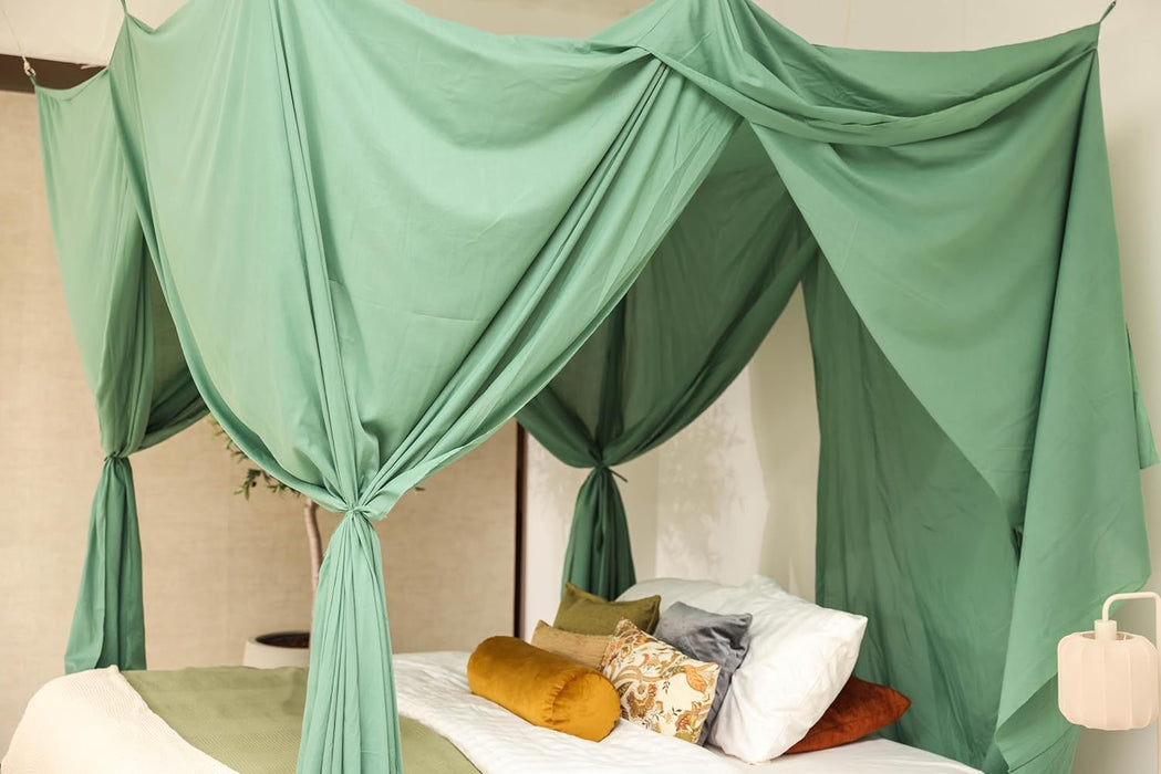 Green bed canopy providing full coverage for large beds