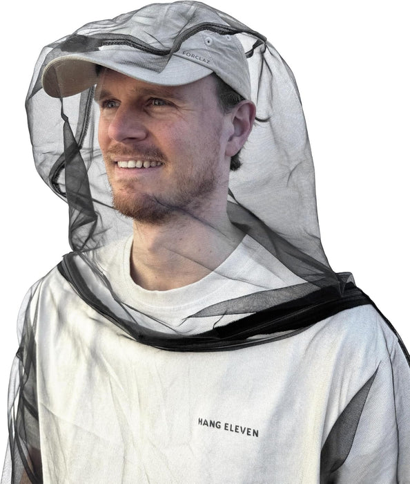 Mosquito net suit for men and women with full hood, pants, and jacket, designed for hiking, camping, fishing, and bug-heavy areas