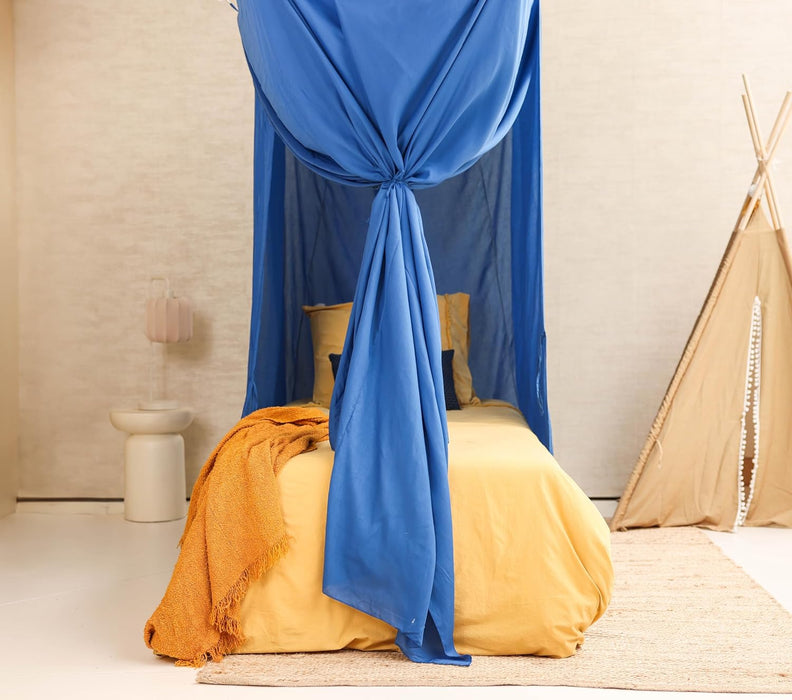 Easy-to-install blue mosquito net canopy with hooks and hanging kit