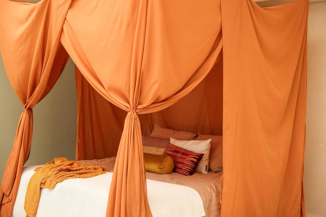Easy-to-install caramel mosquito net canopy with hanging kit and hooks