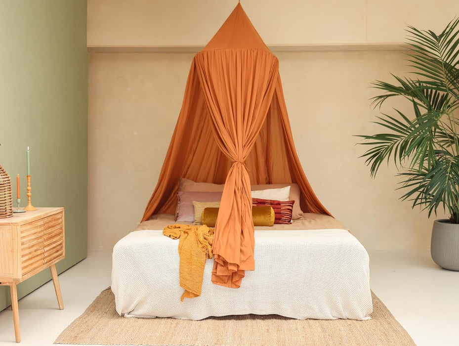 Easy-to-install caramel mosquito net canopy with hanging kit and hooks