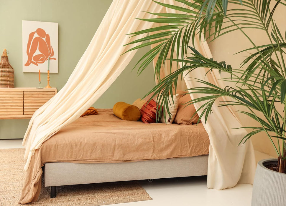 Easy-to-install cream beige bed canopy with ceiling hook and kit