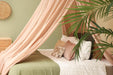 Conical nougat canopy draped over bed for warm bedroom style