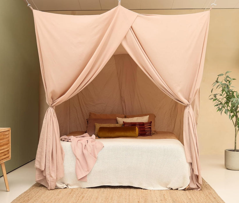 Nougat bed canopy providing full coverage for large beds