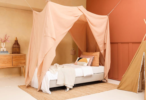 Nougat bed canopy giving full coverage for single bed insect protection