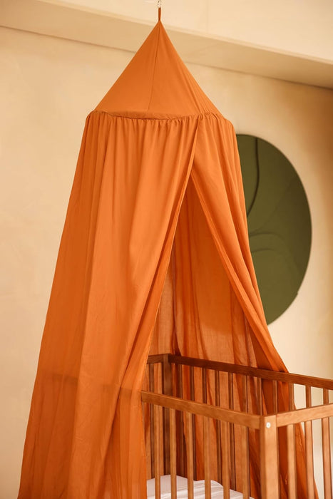 Conical caramel canopy for baby crib or toddler bed décor