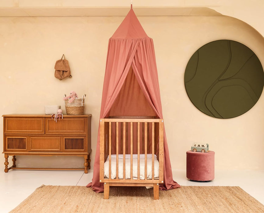 Conical pink canopy for baby crib or toddler bed décor