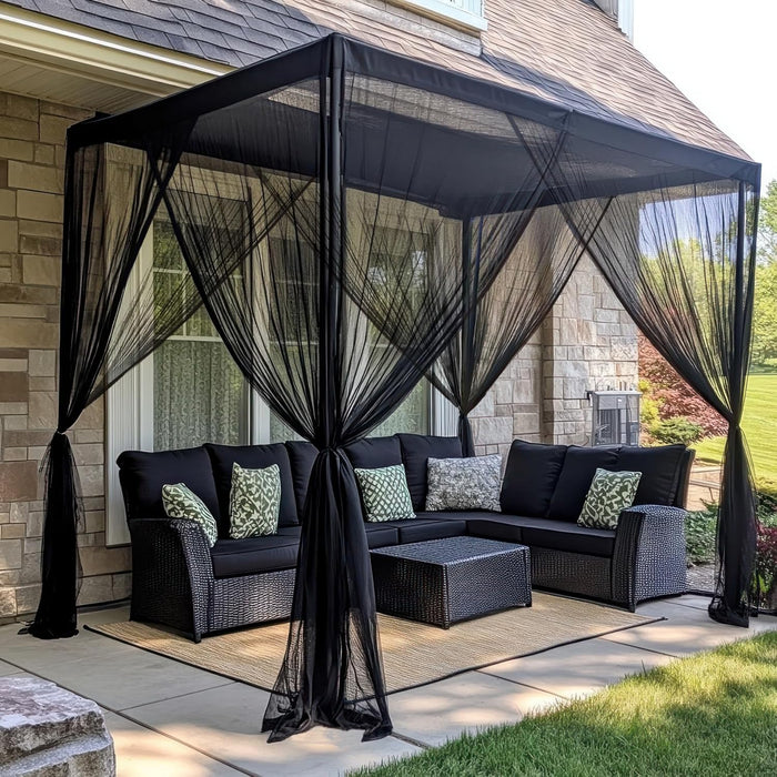 Outdoor mosquito net featuring steel rings and strong hanging loops