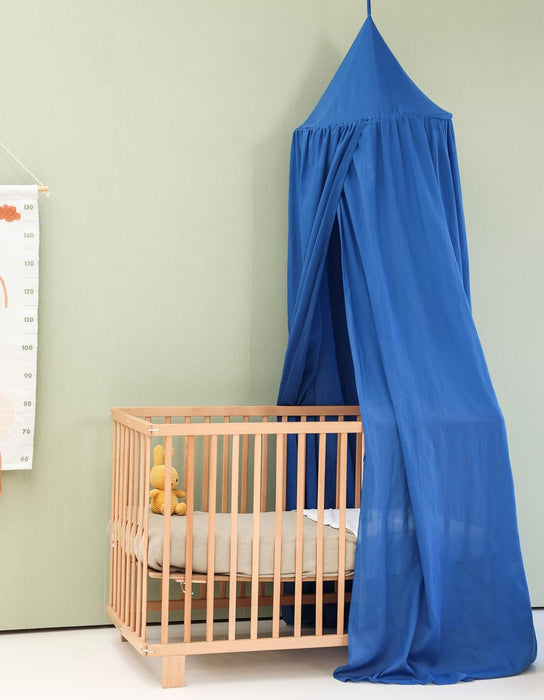 Easy-to-install blue canopy with ceiling hook and storage bag